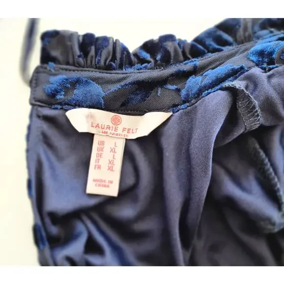 Laurie Felt Womans Top Sz L Dark Blue Burnout Velvet Fairy Whimsigoth Romantic - Picture 6 of 9